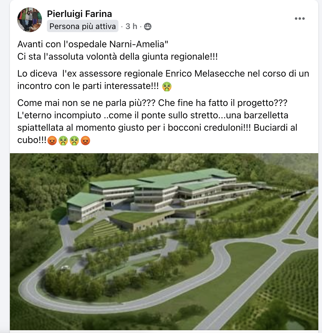 Post Facebook, ospedale Narni-Amelia